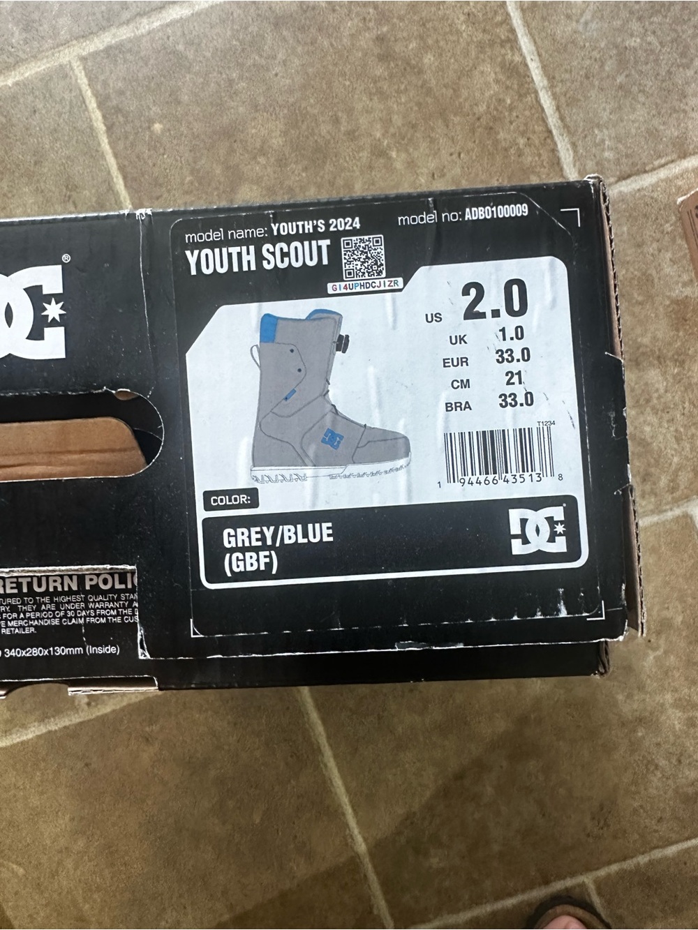 DC Youth Scout Snowboard Boot - Grey with Blue Accents
